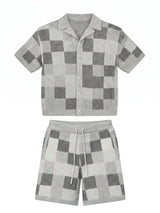NOXEN Checkerboard Knit Set — Koszula + Szorty (Szary)